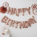 Růžovo-zlaté fóliové balónky Happy Birthday