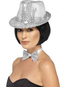 Stříbrný třpytivý glitter klobouk