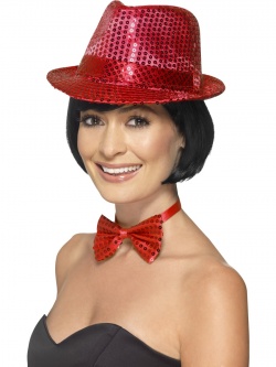Červený třpytivý glitter klobouk