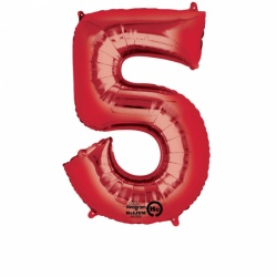 Červený fóliový balónek číslo 5