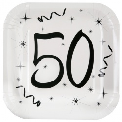 Čtvercový bílo-černý talířek 50 sada