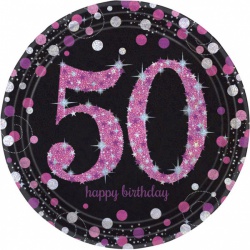 Růžový talířek 50. narozeniny sada