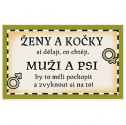 Dřevěná cedulka s nápisem: Ženy a kočky