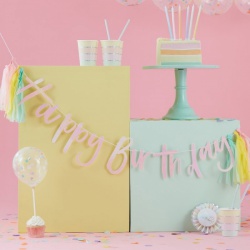 Pastelová girlanda se střapci Happy Birthday 